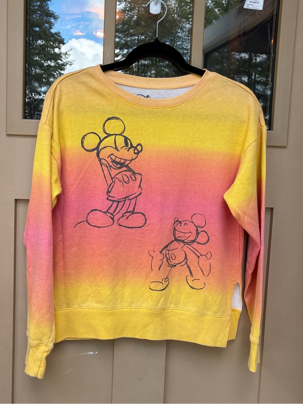 Disney Sweatshirt Yellow Pink Mickey Mouse Sketch Crewneck Women's Medium